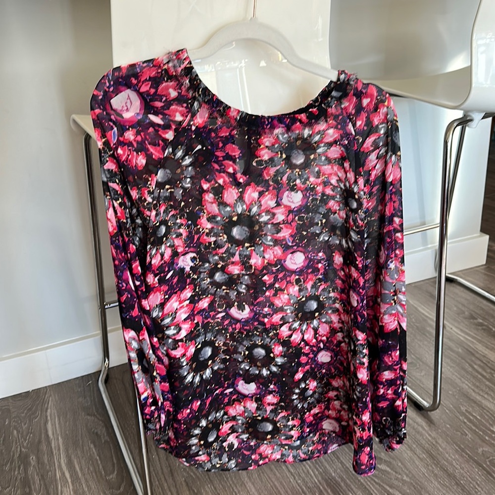 Carmen Marc Valvo Pink And Grey Sheer Top